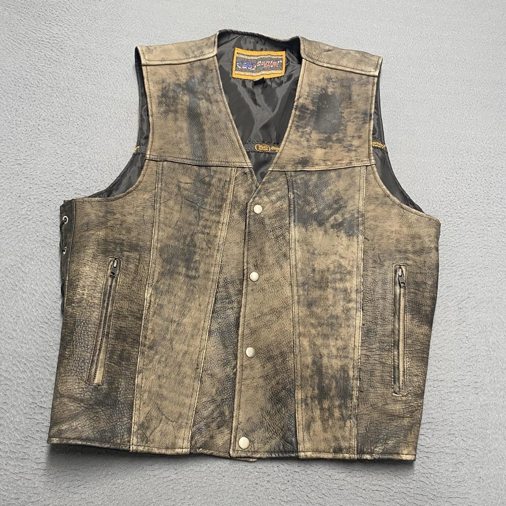 Daniel Smart Vest Mens 3XL Brown Leather Biker Side Lace Zip Pockets Motorcycle
